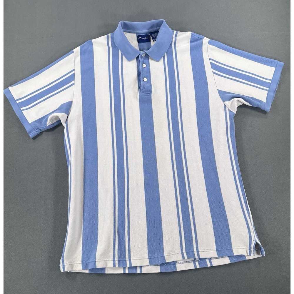 Vintage Catalina Mens Large Blue Striped Golf Polo Shirt 90s Preppy CM210712
